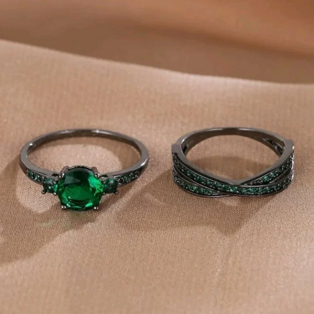 2pcs Cubic Zirconia Decor Ring